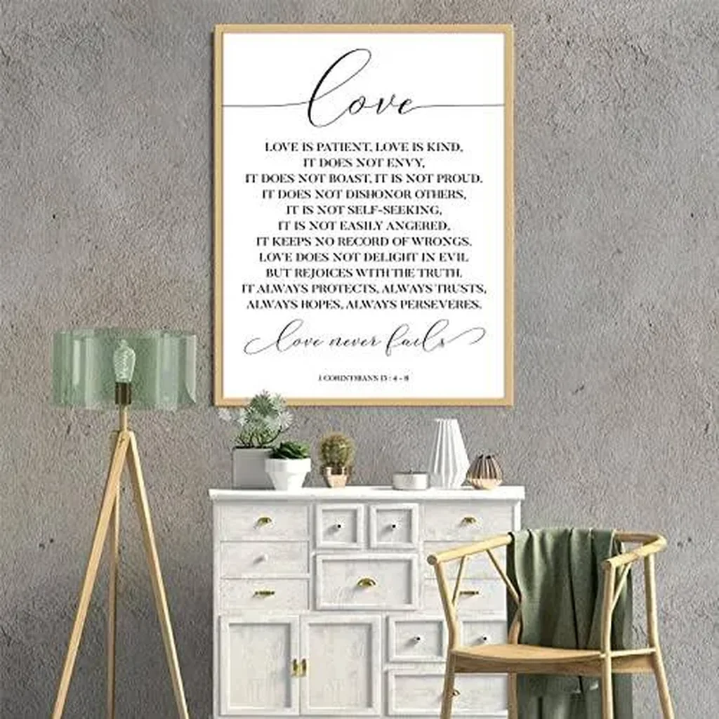 ALAYRA Love Never Fails Bible Verses Canvas Wall Art Decor Serenity Prayer Christian Wedding Bible Wall Art Scripture Love Is Patient Love Is Kind Wall Art Decor Poster Bedroom 12x16inchx1 Unframed 01 - Image 5