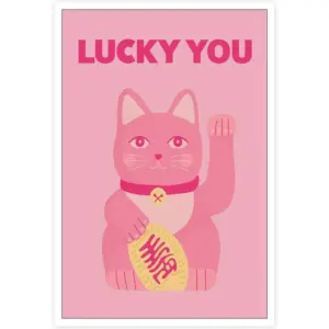 ALAYRA Lucky You Pink Kitten Canvas Wall Art Pink Lucky Kitten Anime Posters Cute and funny Kitten Prints Painting Animal Aesthetic Wall Decor for Living Room Bedroom Kindergarten 12x16in Unframed 01