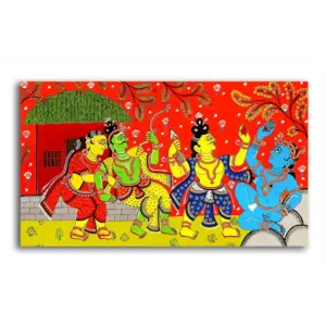 ALAYRA Madhubani Art Canvas Painting Sri Ram in Lanka Traditional Art Unframed Painting for Home dcorSize - 16X28 Inches.b265 01