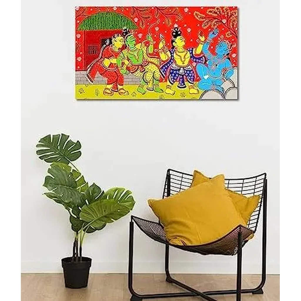 ALAYRA Madhubani Art Canvas Painting Sri Ram in Lanka Traditional Art Unframed Painting for Home dcorSize - 16X28 Inches.b265 01 - Image 2