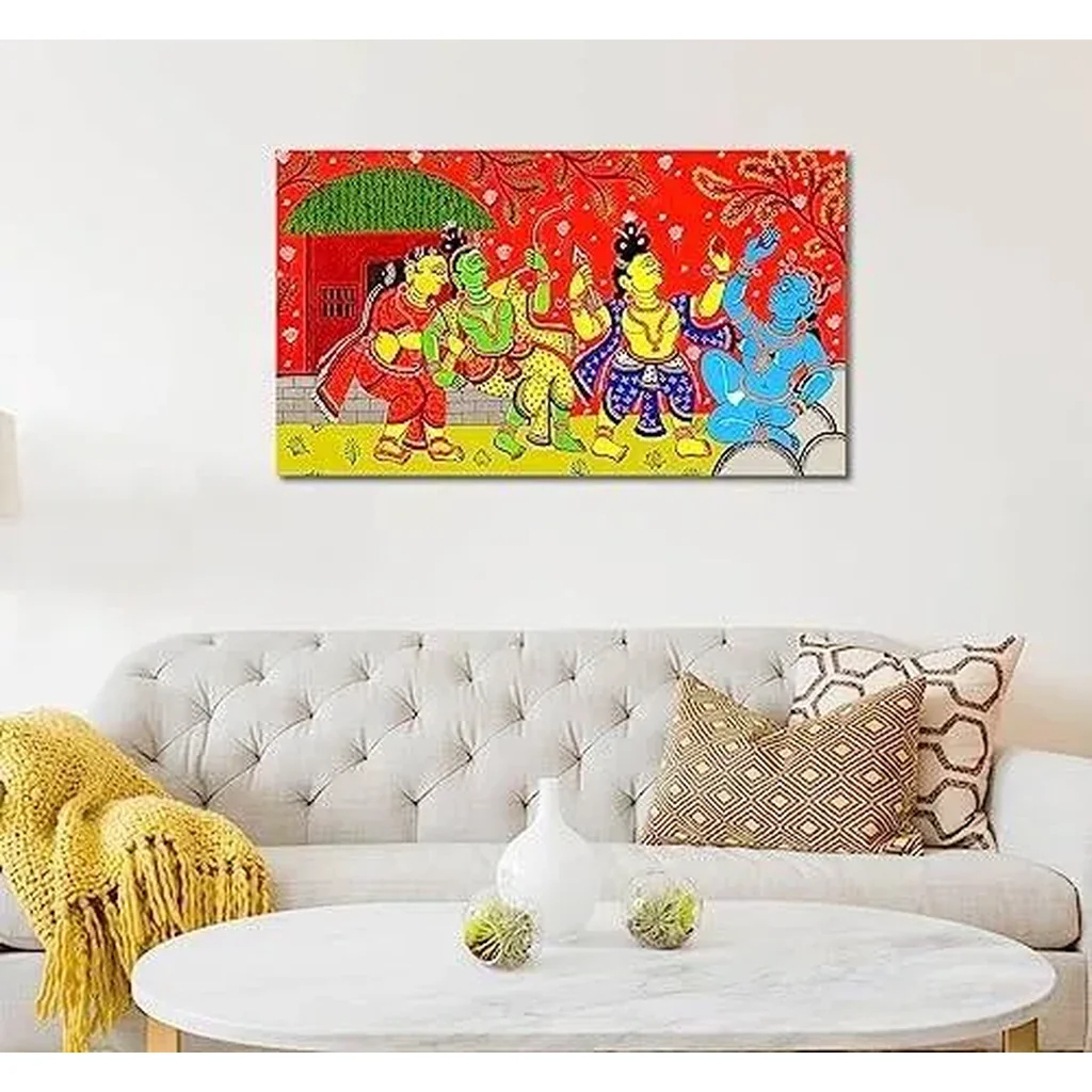 ALAYRA Madhubani Art Canvas Painting Sri Ram in Lanka Traditional Art Unframed Painting for Home dcorSize - 16X28 Inches.b265 01 - Image 3