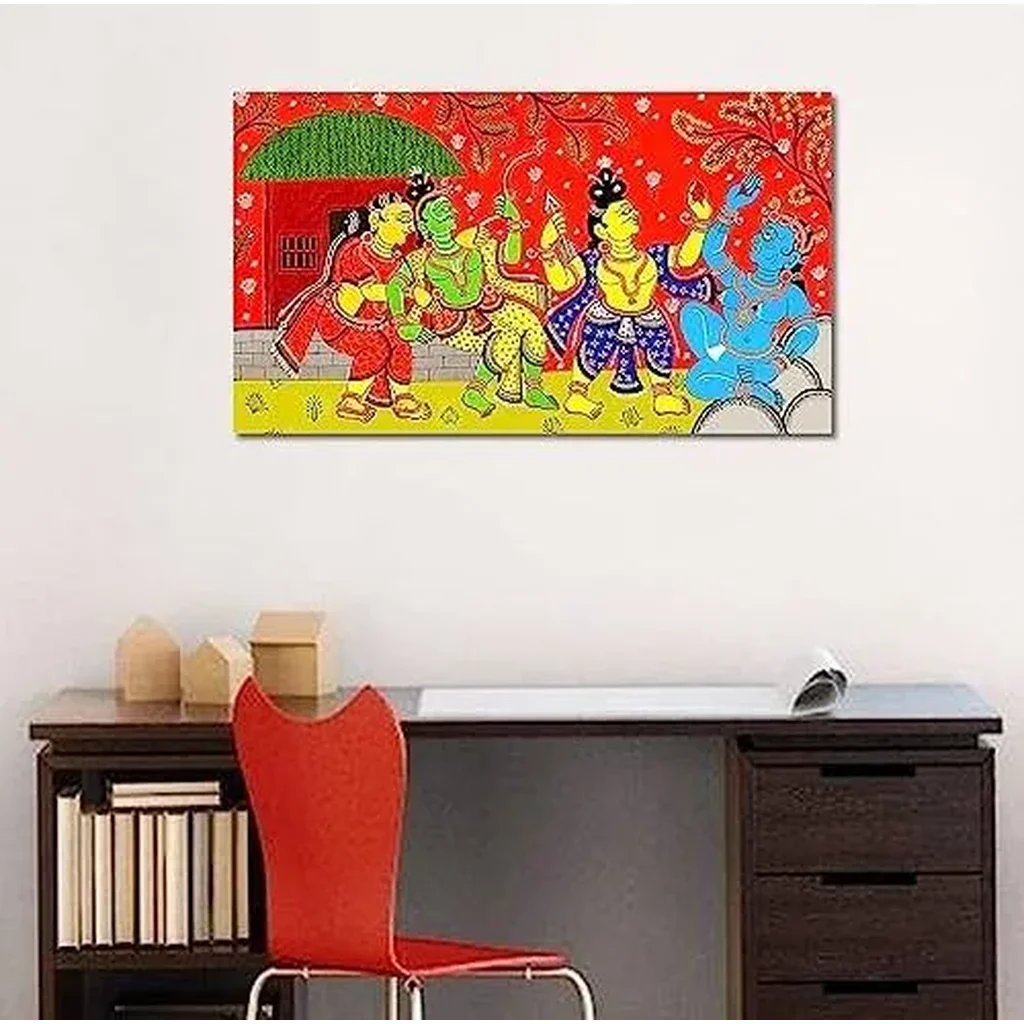 ALAYRA Madhubani Art Canvas Painting Sri Ram in Lanka Traditional Art Unframed Painting for Home dcorSize - 16X28 Inches.b265 01 - Image 4