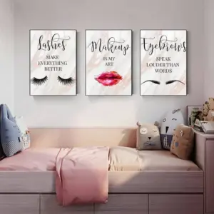 ALAYRA Makeup Wall Art Canvas Painting Fashion EPoster Wall Decor, Eyebrows Pictures Wall Decor Beauty Salon Wall Art for Women and Girl Room Decor 16x24x3 Inch Unframed 01