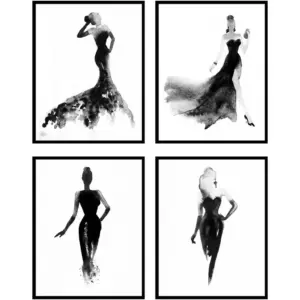 ALAYRA Makeup Wall Decor - Women Wall Art, Woman Wall Art, Women Art, Vanity Wall Decor, Makeup Room Decor, Girls Wall Art, Women Wall Decor, Black And White Bathroom Art - Set of 4 (8x10) Unframed 01