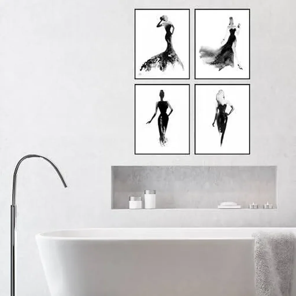 ALAYRA Makeup Wall Decor - Women Wall Art, Woman Wall Art, Women Art, Vanity Wall Decor, Makeup Room Decor, Girls Wall Art, Women Wall Decor, Black And White Bathroom Art - Set of 4 (8x10) Unframed 01 - Image 7