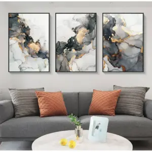 ALAYRA Marble Canvas Art Paintings Modern Abstract Foil Lines Gold Black Prints Contemporary Home Wall Dcor Nordic Posters on for Decorations Set of 3 16 24 Inch UNFRAMED (16 24 Unframed) 01