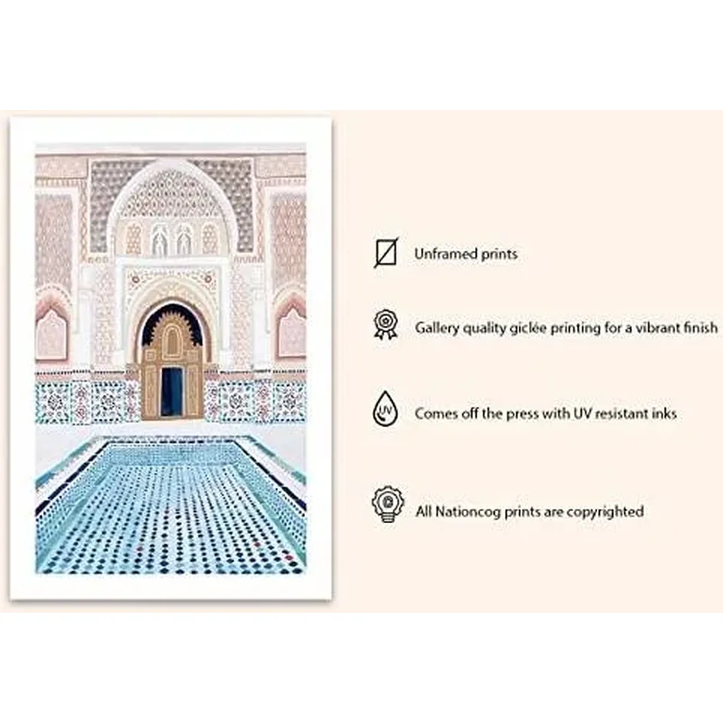 ALAYRA Marrakech Art Print, Morocco Art Print, Medersa Ben Youssef, Travel Print, Travel Poster, Moroccan Decor, Housewarming Gift (Unframed) (11x14) 01 - Image 3