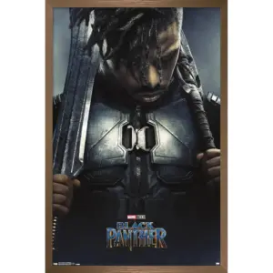 ALAYRA Marvel Cinematic Universe - Black Panther - Erik Killmonger One Sheet Wall Poster, 22.375" x 34", Bronze Framed Version 01