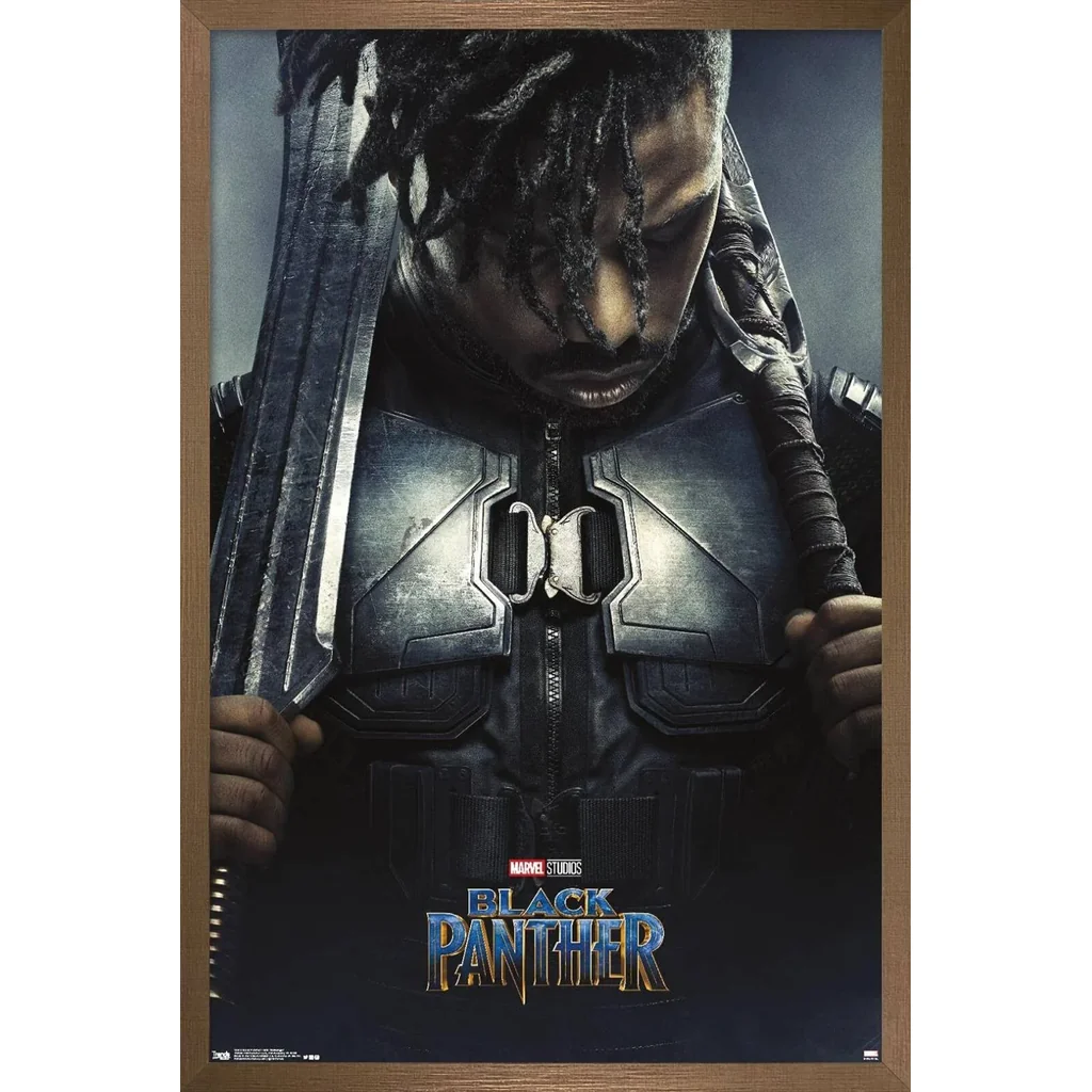 ALAYRA Marvel Cinematic Universe - Black Panther - Erik Killmonger One Sheet Wall Poster, 22.375" x 34", Bronze Framed Version 01