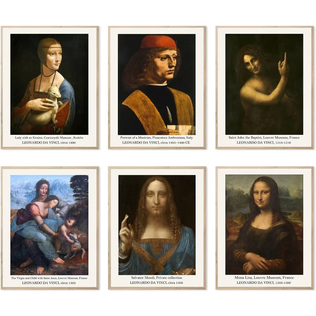 ALAYRA Master Painter Wall Art Decor Leonardo da Vinci Classical Canvas Prints Wall Art Exhibition Famous Artist Decor Room Aesthetic Gallery Wall Decor (C Style, 11"x14" UNFRAMED) 01