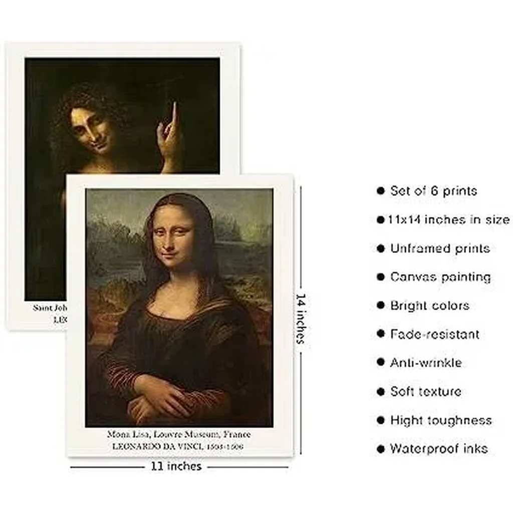 ALAYRA Master Painter Wall Art Decor Leonardo da Vinci Classical Canvas Prints Wall Art Exhibition Famous Artist Decor Room Aesthetic Gallery Wall Decor (C Style, 11"x14" UNFRAMED) 01 - Image 5