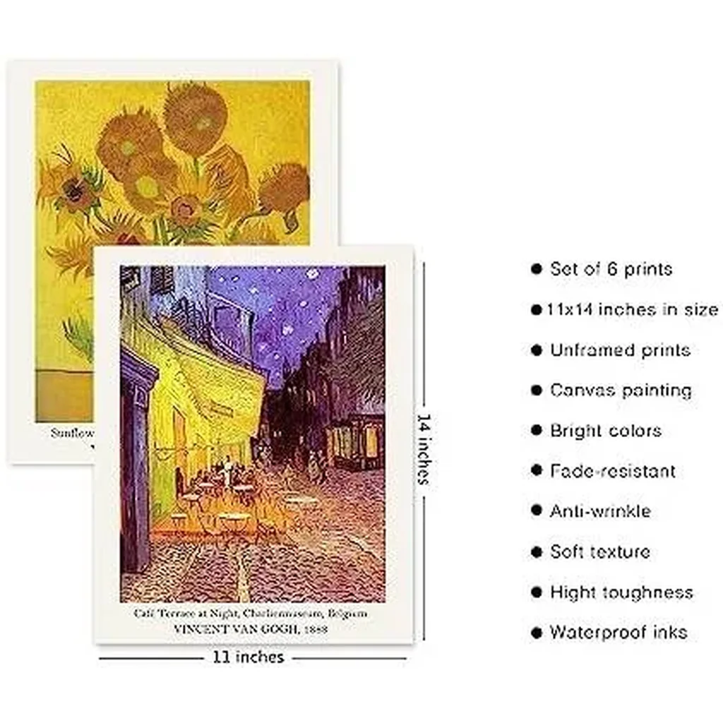 ALAYRA Master Painter Wall Art Decor Vincent van Gogh Classical Canvas Prints Wall Art Exhibition Famous Artist Decor Room Aesthetic Gallery Wall Decor (C Style, 11"x14" UNFRAMED) 01 - Image 5