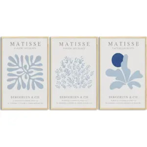 ALAYRA Matisse Canvas Wall Art Blue Abstract Poster Prints Set of 3 Plant Leaves Aesthetic Pictures Minimalist Flower Market Painting Wall Decor for Living Room Bedroom Bathroom 12x16in Unframed 01