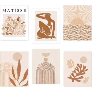 ALAYRA Matisse Neutral Wall Art Prints Line Art Boho Wall Decor Posters for Room Aesthetic Unframed 11 x 14 Inch Set of 6 Minimalist Abstract Wall Art Prints for Bedroom Office Decor 01