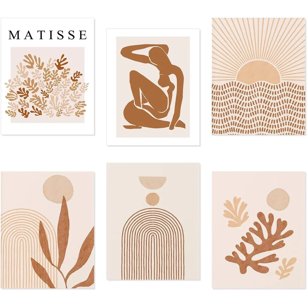 ALAYRA Matisse Neutral Wall Art Prints Line Art Boho Wall Decor Posters for Room Aesthetic Unframed 11 x 14 Inch Set of 6 Minimalist Abstract Wall Art Prints for Bedroom Office Decor 01