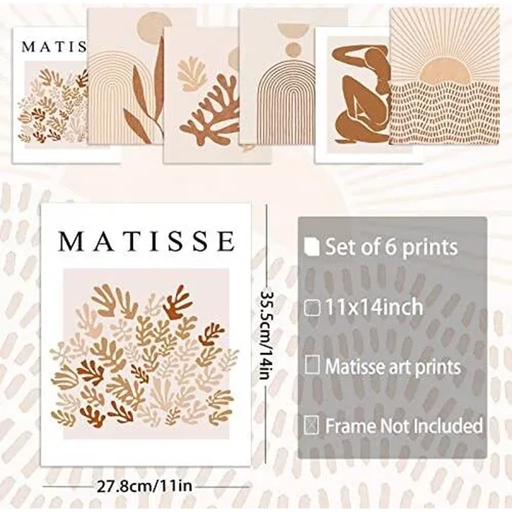 ALAYRA Matisse Neutral Wall Art Prints Line Art Boho Wall Decor Posters for Room Aesthetic Unframed 11 x 14 Inch Set of 6 Minimalist Abstract Wall Art Prints for Bedroom Office Decor 01 - Image 4