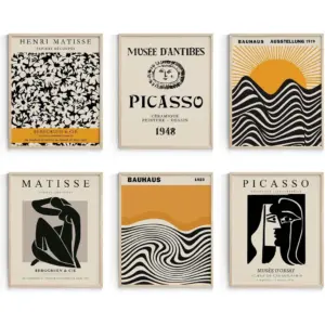 ALAYRA Matisse Posters for Room Aesthetic, Minimalist Abstract Line Wall Poster, Retro Room Decor Aesthetic Vintage Prints for Wall Decor Unframed, 8x10in, Set of 6 01