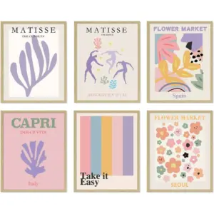 ALAYRA Matisse Wall Art Prints Flower Market Posters for Room Aesthetic 90S, 8 X 10 Inch Set of 6 Art Prints Unframed Preppy Wall Collage for Bedroom Danish Pastel Y2K Room Colorful Decor 01