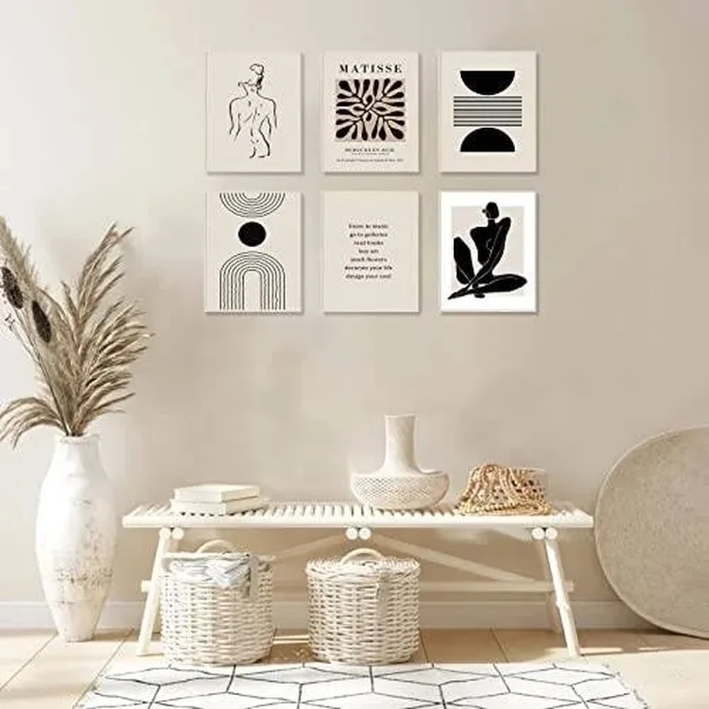 ALAYRA Matisse Wall Art Prints, Abstract Matisse Wall Art Exhibition Posters, Black Beige Women Body Line Art Leaf Boho Art Prints, Living Room Wall Decor(8x10inch, Unframed 01 - Image 3