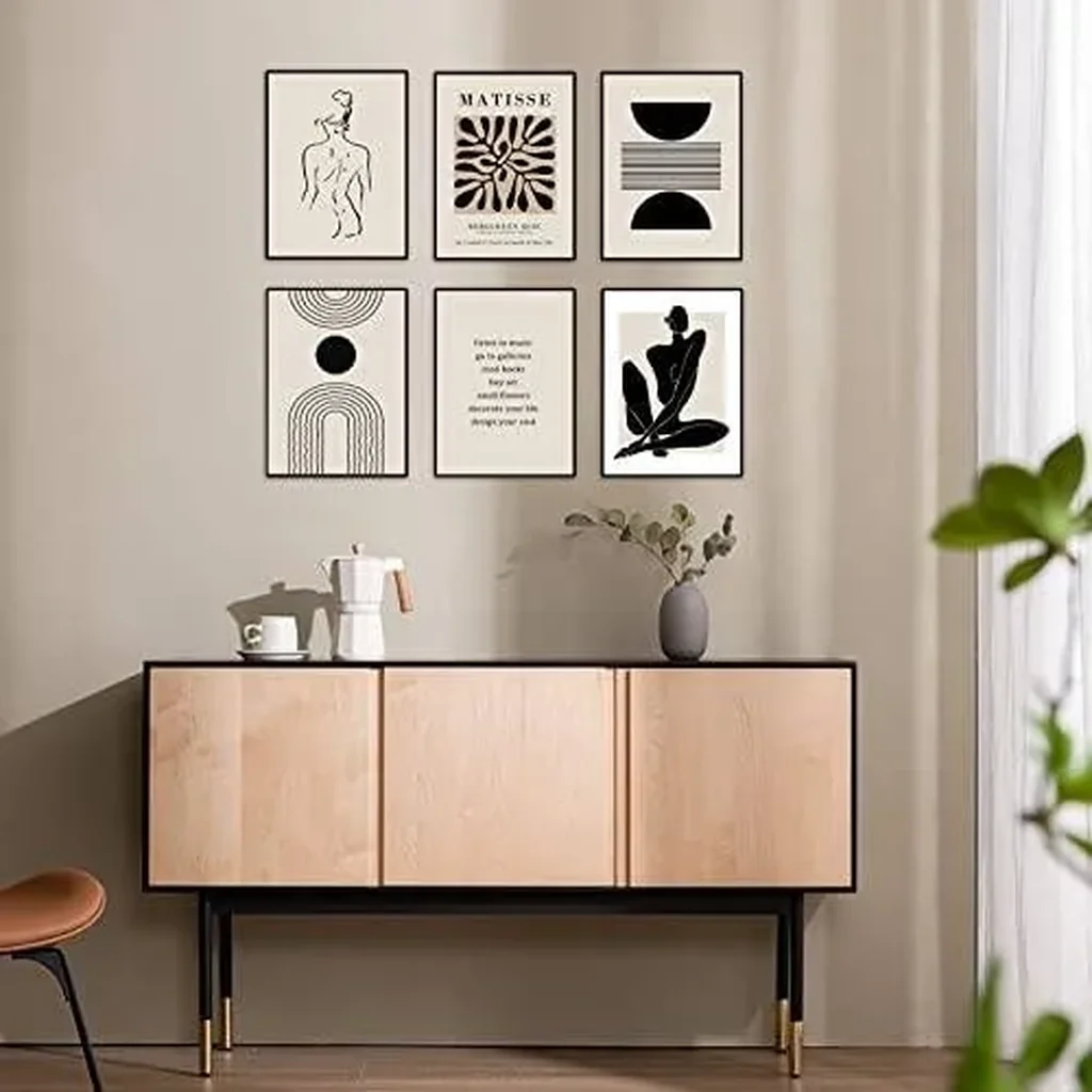 ALAYRA Matisse Wall Art Prints, Abstract Matisse Wall Art Exhibition Posters, Black Beige Women Body Line Art Leaf Boho Art Prints, Living Room Wall Decor(8x10inch, Unframed 01 - Image 5