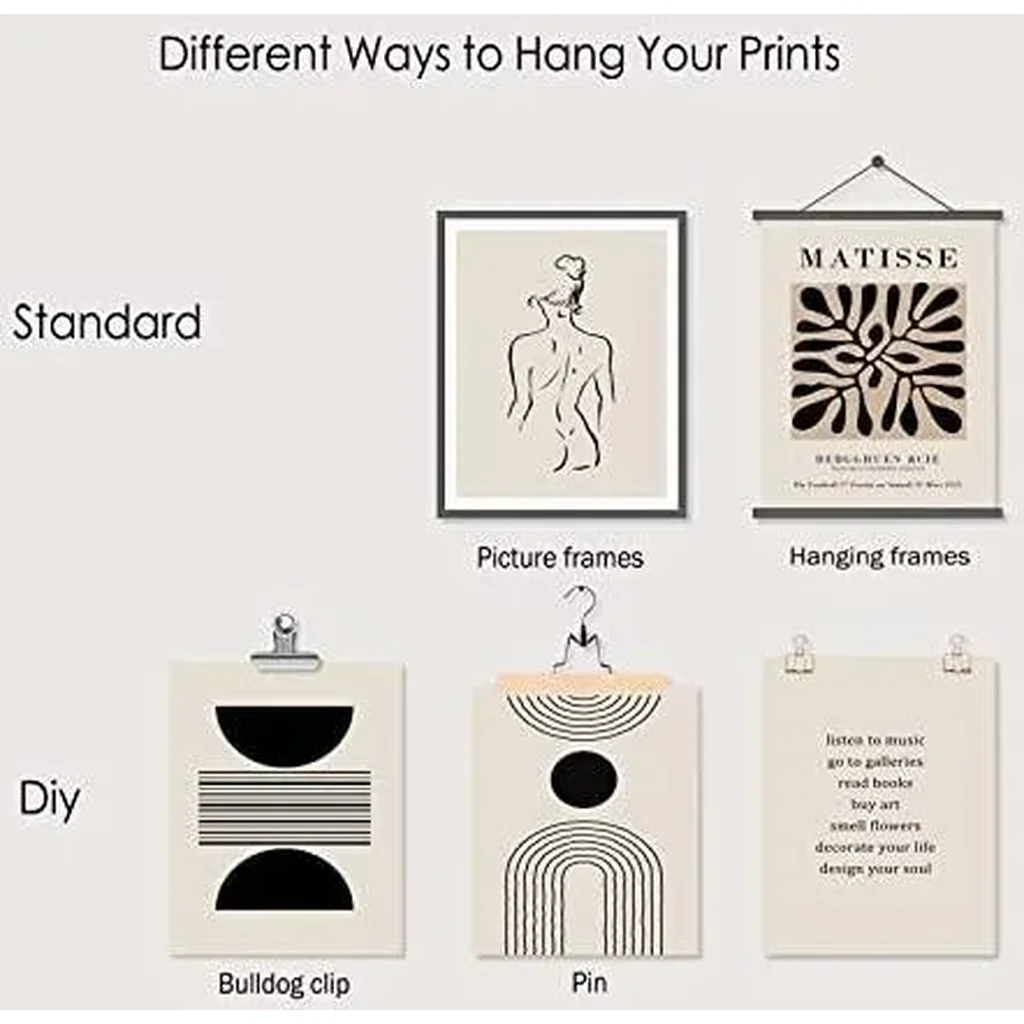 ALAYRA Matisse Wall Art Prints, Abstract Matisse Wall Art Exhibition Posters, Black Beige Women Body Line Art Leaf Boho Art Prints, Living Room Wall Decor(8x10inch, Unframed 01 - Image 6