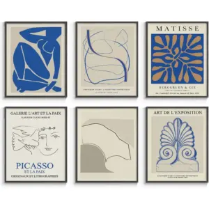 ALAYRA Matisse Wall Art Prints, Blue Retro Art Posters, Abstract Master Prints for Bedroom Wall Decor Aesthetic, Set of 6, 8x10in, Unframed 01
