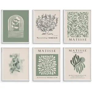 ALAYRA Matisse Wall Art Prints, Sage Green Retro Art Posters, Abstract Master Prints for Bedroom Wall Decor Aesthetic, Set of 6, 8x10in, Unframed 01