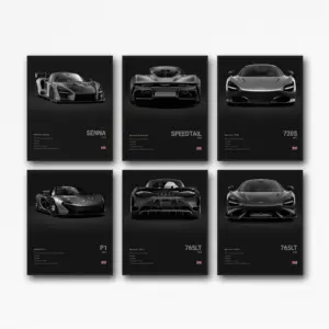 ALAYRA Mclaren Poster For Walls Car Posters Wall Art Mclaren Senna Speedtail 720S P1 765LT Posters For Boy's Bedroom Super Car Art Print Posters Set Of 6, Unframed 8x12inch(20x30cm) 01