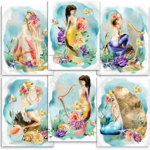 ALAYRA Mermaid Princess Wall Decor Poster 6 Pack Set - Elegant Mermaid Girls Wall Art UNFRAMED Prints Pictures - Ocean Life Kids Posters Home Decoration 8x10" for Nursery Bedroom Bathroom Artwork 01