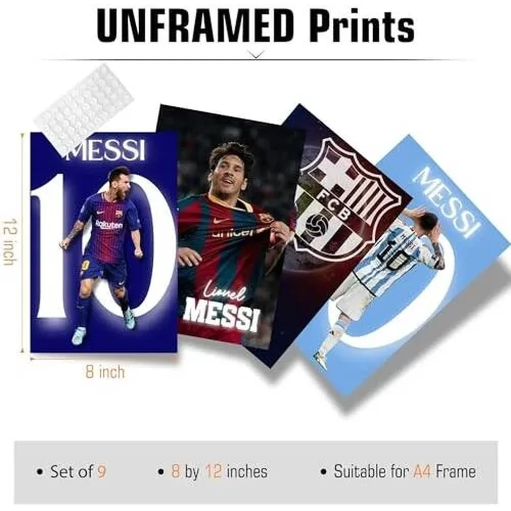 ALAYRA Messi Poster Wall Art Football Superstar Posters For Walls Sports Prints For Boys Bedroom Home Decor Office Decor(Unframe 12x18inch 9PCS) 01 - Image 2