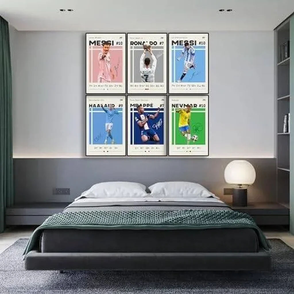 ALAYRA Messi, Ronaldo, Mbappe, Haaland, Neymar Soccer Canvas Posters Wall Art Print Set of 6 Gifts for Boys Living Room Bedroom Decor Unframed 8x12inch 01 - Image 2