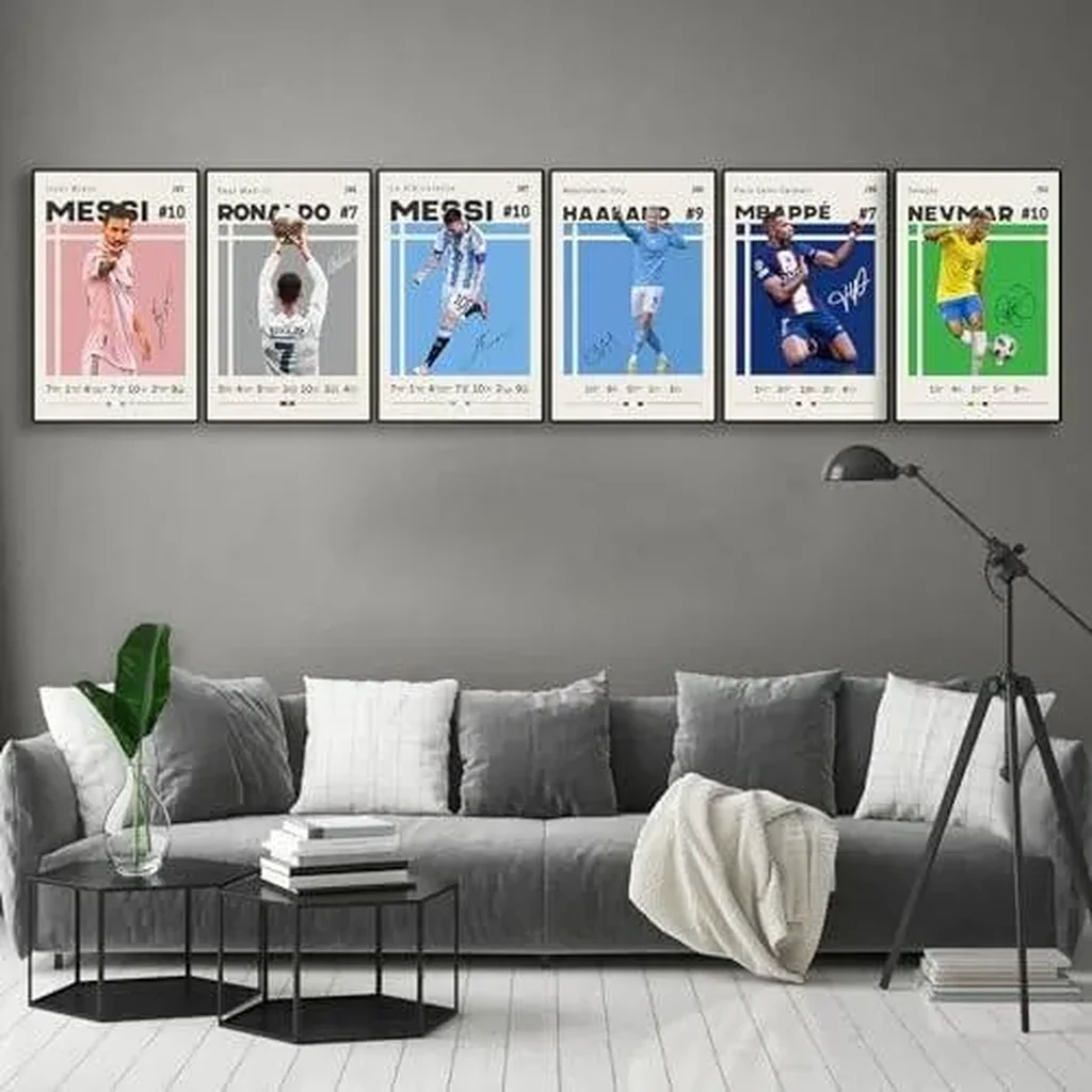 ALAYRA Messi, Ronaldo, Mbappe, Haaland, Neymar Soccer Canvas Posters Wall Art Print Set of 6 Gifts for Boys Living Room Bedroom Decor Unframed 8x12inch 01 - Image 4