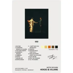ALAYRA Metro Poster Boomin Heroes Villains Music Album Cover Signed Limited Poster Canvas Poster Wall Art Decor Print Picture Paintings for Living Room Bedroom Decoration Unframe12x18inch(30x45cm) 01