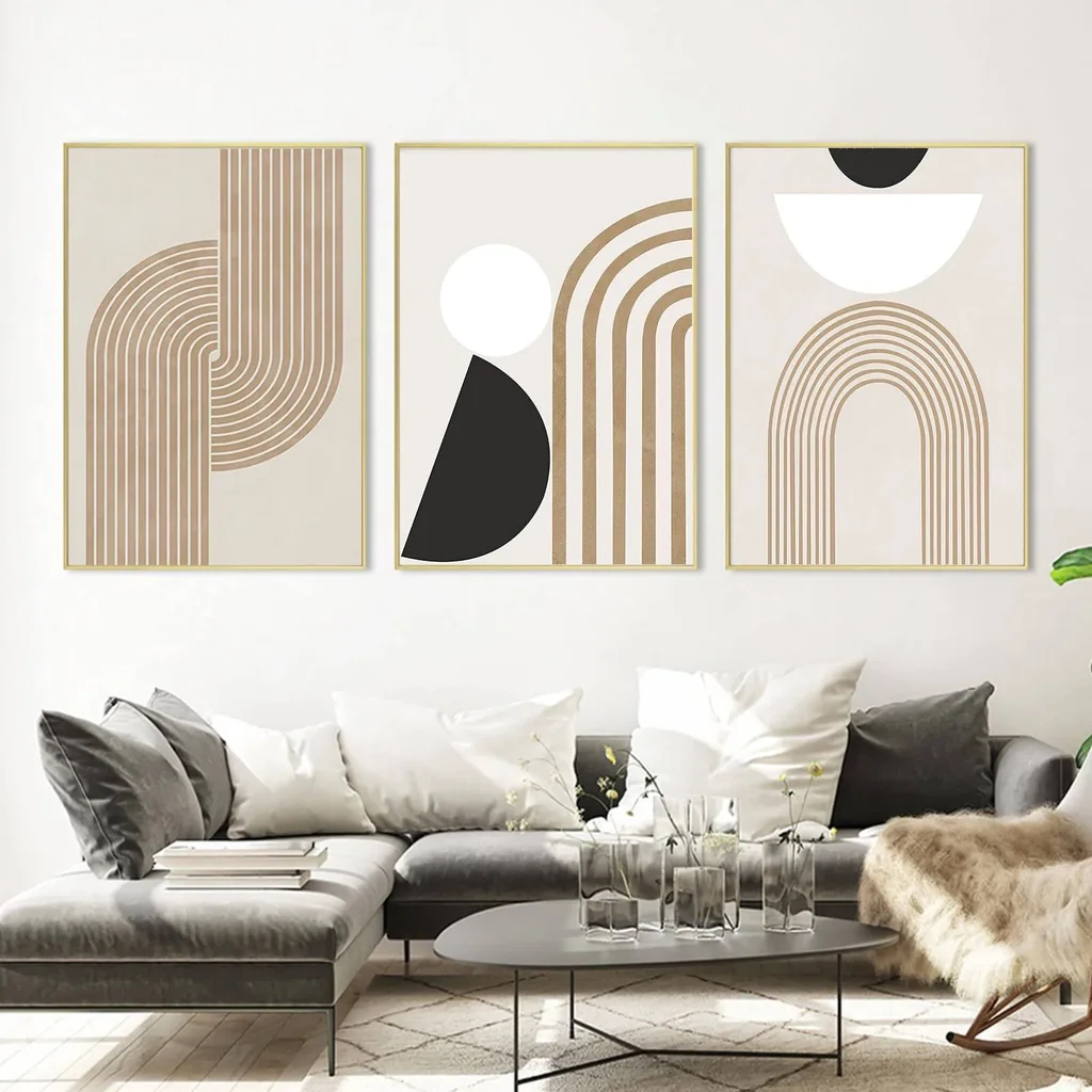 ALAYRA Mid Century Boho Wall Art Minimalist Modern Line Art Abstract Geometric Boho Prints Wall Art Unframed Modern Art for Bedroom Living Room Office Wall Decor (12x16 Inch, Set of 3) 01