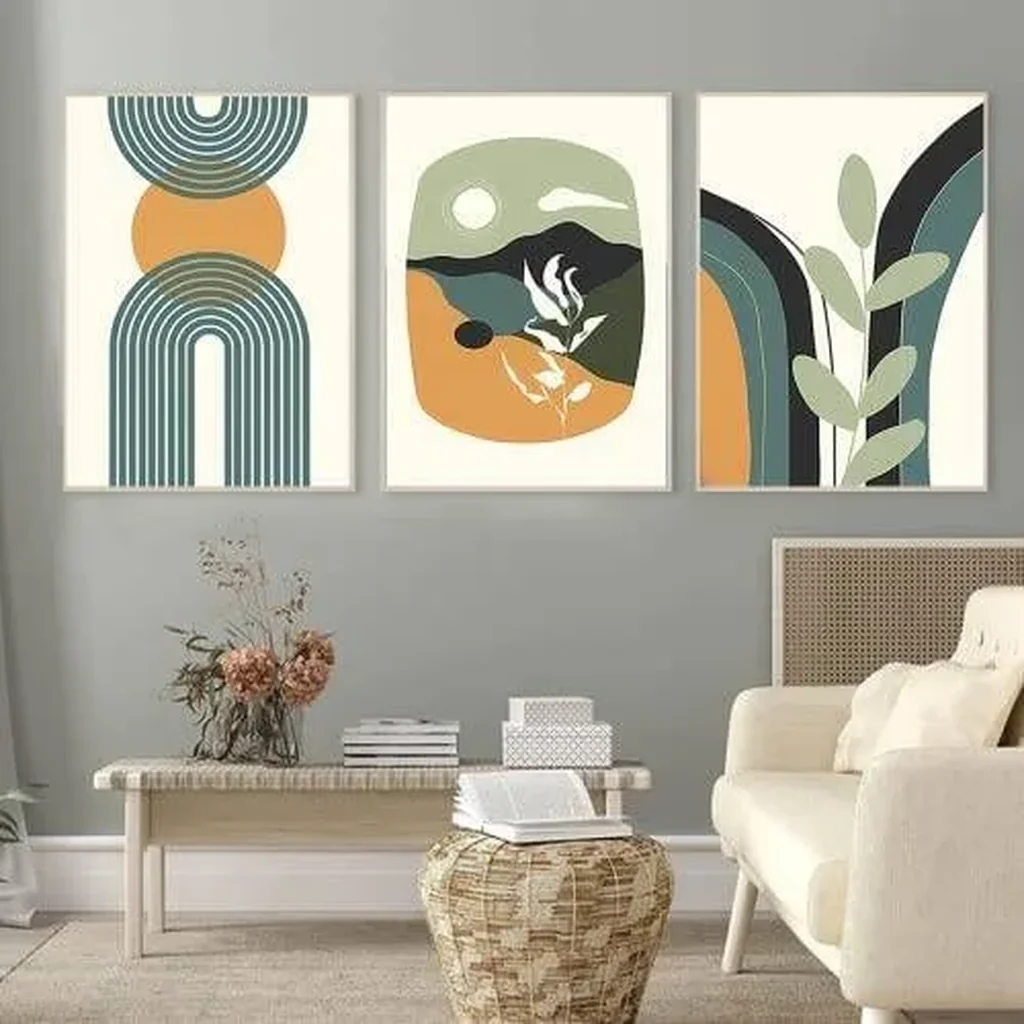 ALAYRA Mid Century Boho Wall Art Prints Set of 3 Abstract Modern Landscape Wall Art Minimalist Boho Line Art Wall Decor Unframed Geometric Artwork Poster for Living Room Bedroom Office 16x24 Inch 01 - Image 5