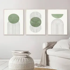 ALAYRA Mid Century Modern Canvas Wall Art Green Line Art Wall Decor Green Geometric Wall Art Green Semi-Circle and Line Parabola Canvas Print Wall Art Abstract Line Art Prints for Home Decor Unframed