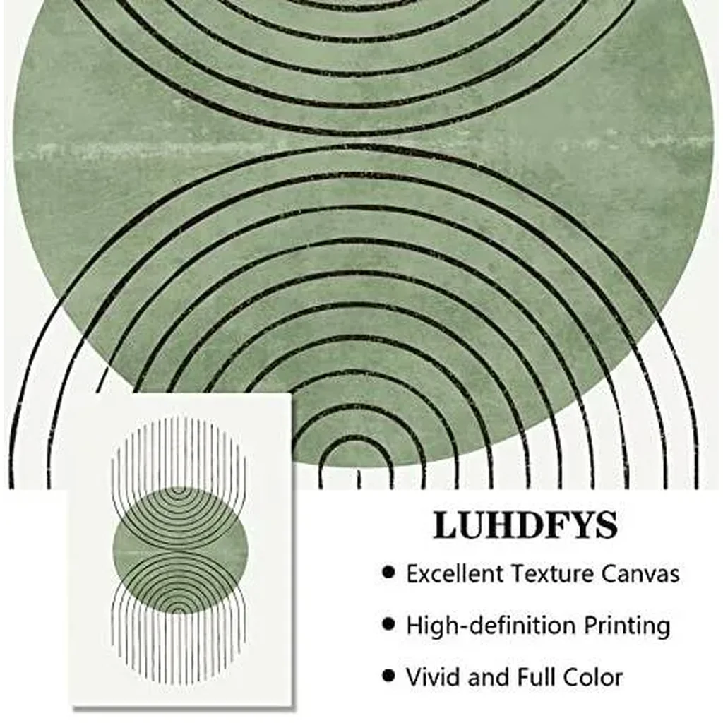 ALAYRA Mid Century Modern Canvas Wall Art Green Line Art Wall Decor Green Geometric Wall Art Green Semi-Circle and Line Parabola Canvas Print Wall Art Abstract Line Art Prints for Home Decor Unframed - Image 4