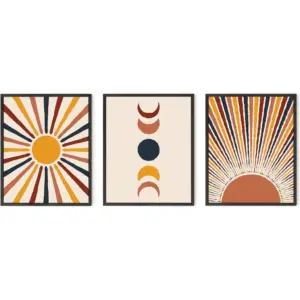 ALAYRA Mid Century Modern Wall Art Boho Wall Decor - Set of 3 Sun Art Print Boho Wall Prints Mid Century Decor Boho Posters and Prints Moon Wall Art Mid Century Modern Decor UNFRAMED (8x10) 01
