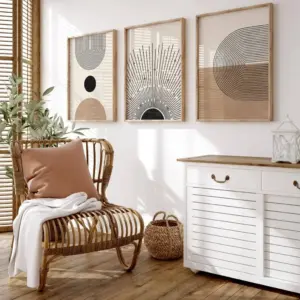ALAYRA Mid Century Modern Wall Art Set of 3 Neutral Boho Art Prints Abstract Geometric Wall Art Picture Black Beige Minimalist Painting Canvas Artwork for Living Room Bedroom 16x24 Inch UNFRAMED 01