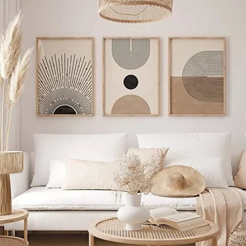 ALAYRA Mid Century Modern Wall Art Set of 3 Neutral Boho Art Prints Abstract Geometric Wall Art Picture Black Beige Minimalist Painting Canvas Artwork for Living Room Bedroom 16x24 Inch UNFRAMED 01 - Image 2