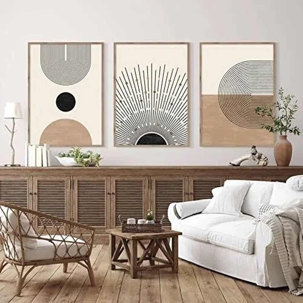 ALAYRA Mid Century Modern Wall Art Set of 3 Neutral Boho Art Prints Abstract Geometric Wall Art Picture Black Beige Minimalist Painting Canvas Artwork for Living Room Bedroom 16x24 Inch UNFRAMED 01 - Image 3