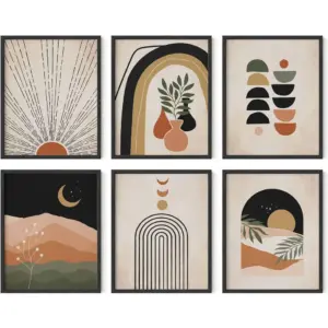 ALAYRA Mid Century Modern Wall Art Set of 6 - Boho Poster Terracotta Wall Decor Midcentury Modern Decor Wall Art Mid Century Modern Terra Cotta Wall Art Boho Prints, 8 inch x10 inch UNFRAMED 01