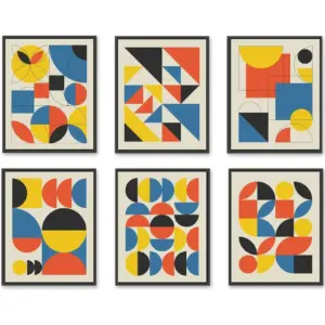 ALAYRA Mid Century Modern Wall Art Set Of 6, Modern Home Decor, Retro Gallery Wall Art Set, Office Wall Art, Geometric Shapes Poster Prints (Geometric, 8X10inch Unframed) 01