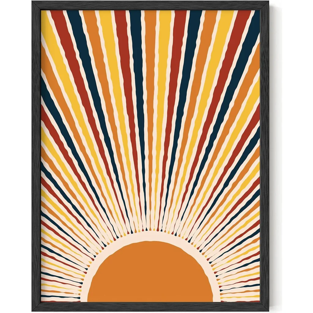ALAYRA Mid Century Modern Wall Art Sun Art Print - Bohemian Wall Art Mid Century Modern Wall Decor Sun Poster Sun Picture and Sun Wall Art Bohemian Posters UNFRAMED 12" X 16" (Sun Rays) 01