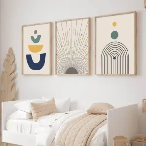 ALAYRA Mid Century Wall Art - Boho Abstract Wall Art - Mid Century Modern Canvas Prints - Geometric Sun Wall Art - Minimalist Line Drawing Wall Painting Vintage Poster for Living Room Bedroom Decor Un