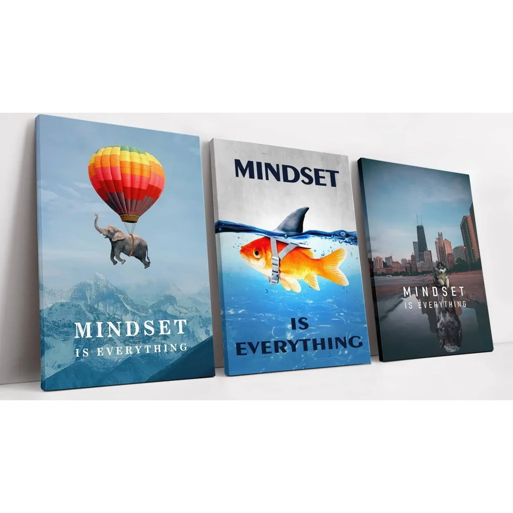 ALAYRA Mindset is Everything - Motivational Wall Art - Inspirational Mindset Entrepreneur Posters Prints Framed Artwork for Office Gym Decor Ready to Hang 01