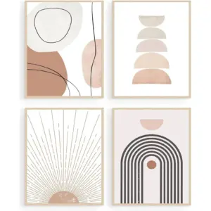 ALAYRA Minimalist Boho Wall Art Mid Century Modern Decor Geometric Sun Rising Beige Decor Abstract Wall Art Boho Prints Modern Art Wall Decor (8x10inch UNFRAMED) 01