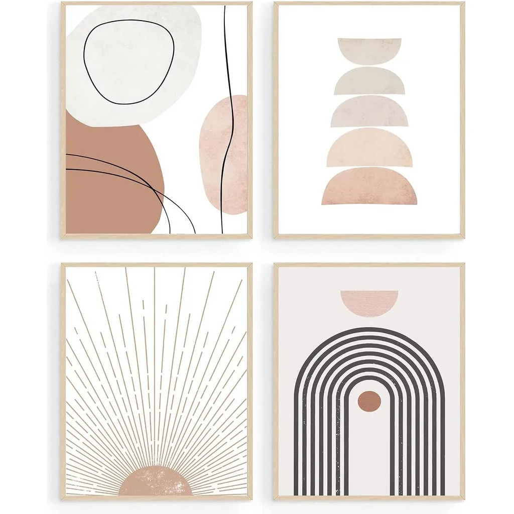 ALAYRA Minimalist Boho Wall Art Mid Century Modern Decor Geometric Sun Rising Beige Decor Abstract Wall Art Boho Prints Modern Art Wall Decor (8x10inch UNFRAMED) 01