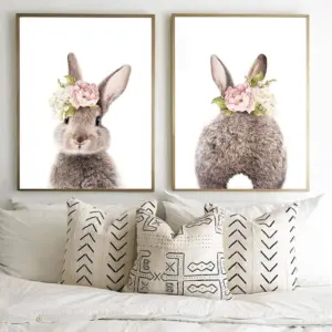 ALAYRA Minimalist Bunny Rabbit Nursery Wall Canvas Painting Print and Poster Wall Pictures for Living Room Kids Room Decor No Frame (12x16Inch Unframed) 01