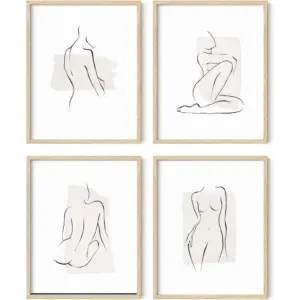 ALAYRA Minimalist Line Art Wall Decor Set of 4 - Line Drawing Wall Art, Art Prints, Unframed 11x14 01